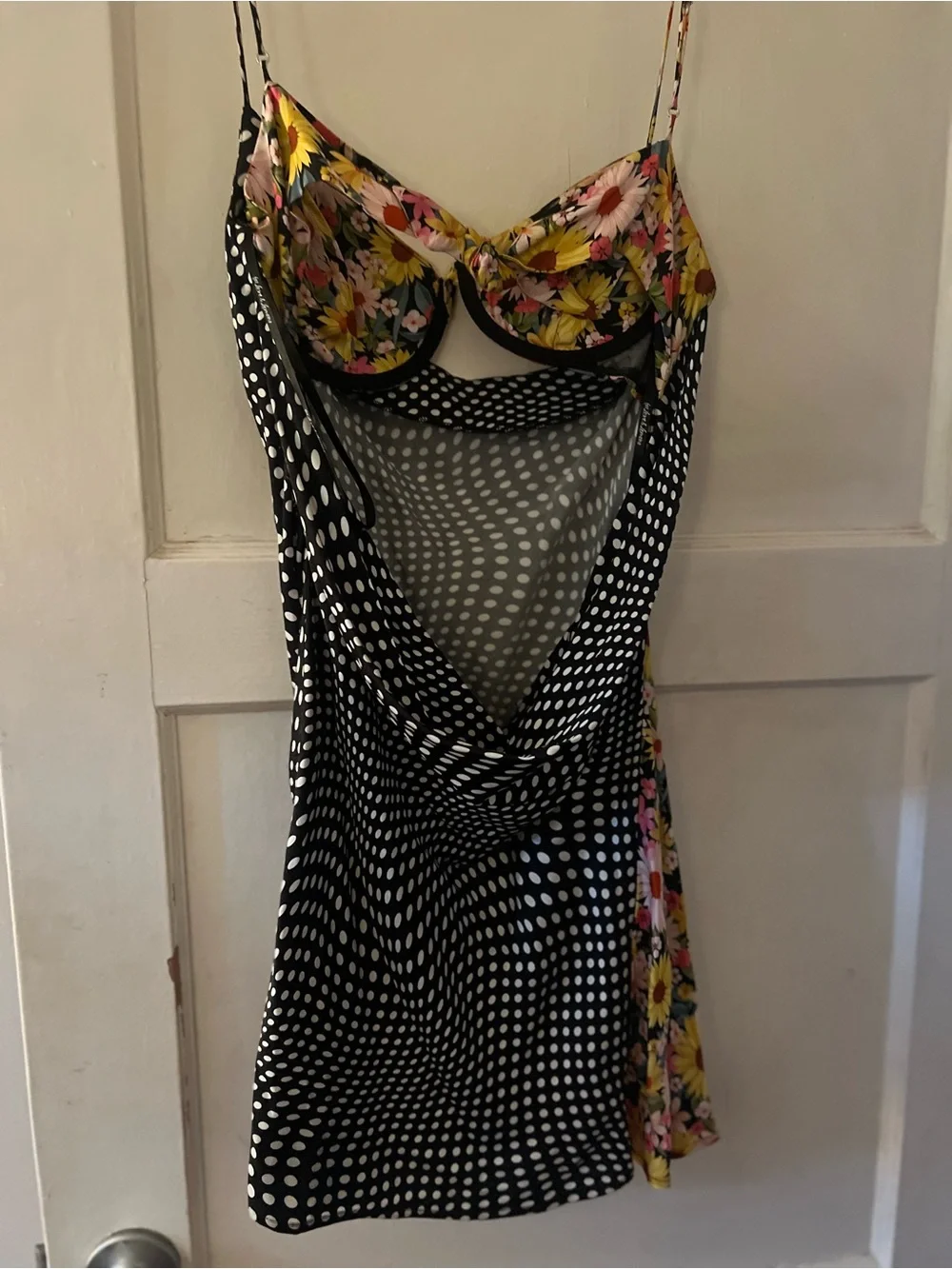 For love and lemons Anya Black Polka Dot Slip Dress with Floral Bust